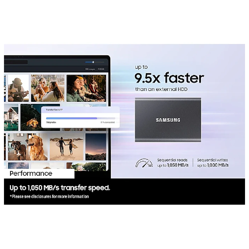 Samsung External SSD 1TB T7 (With USB 3.2) Black view 5